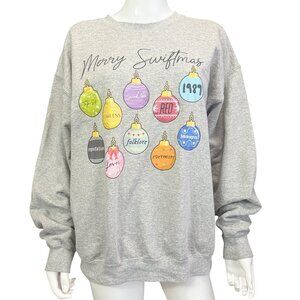 Gildan Unisex Merry Swiftmas Graphic Heather Gray Crewneck Sweatshirt Large Cott